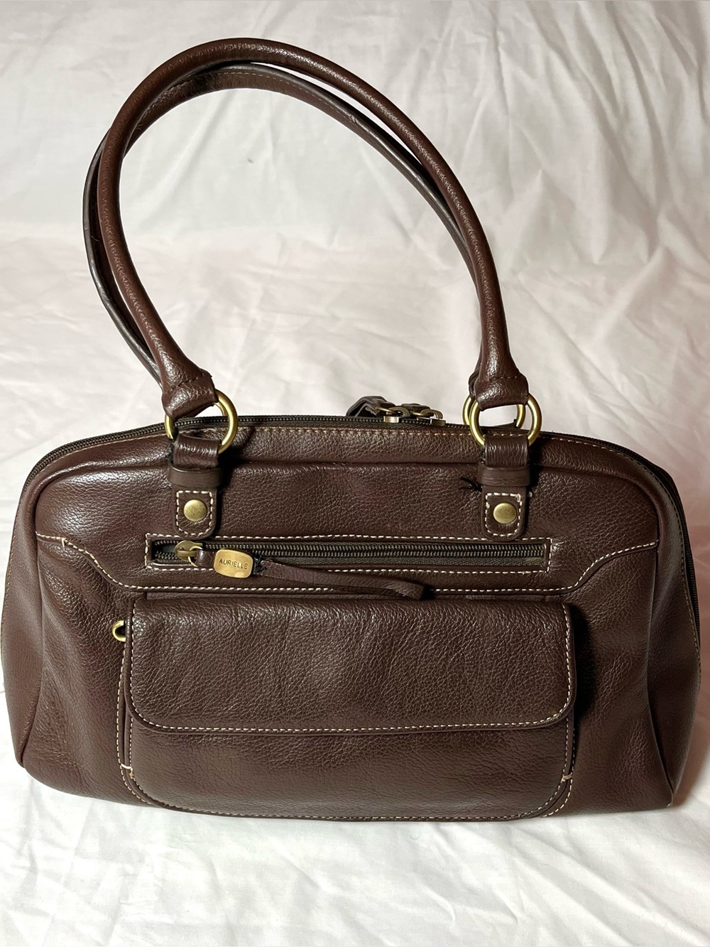Vintage Aurielle Brown Pebbled Leather Satchel Bag Y2K Minimalist 90s